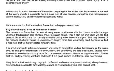 Money Matter$ – 5 March – Spend wisely this Ramadhan