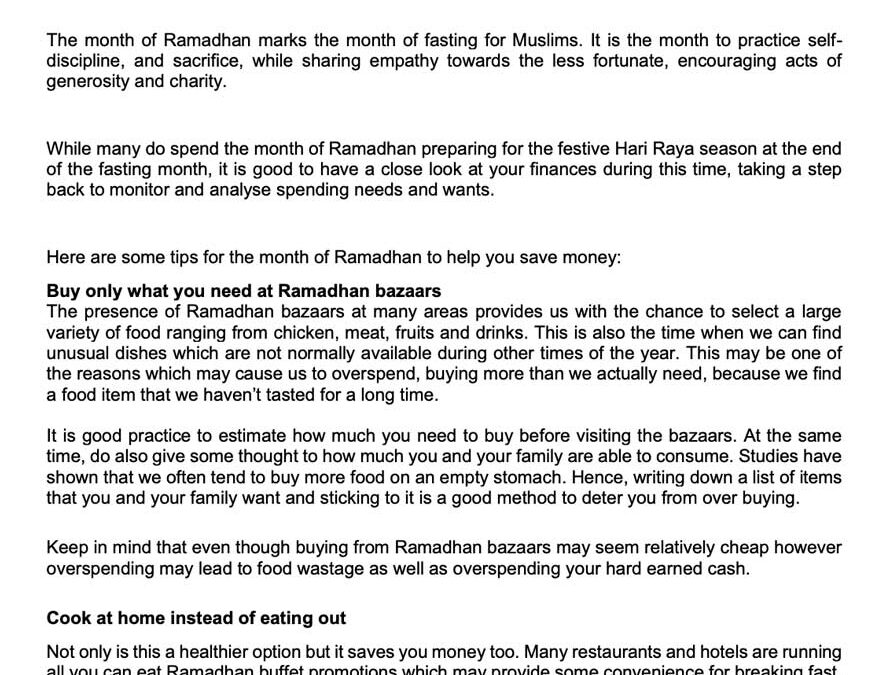 Money Matter$ – 5 March – Spend wisely this Ramadhan