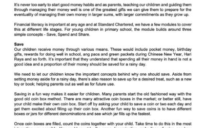 Money Matter$ – 6 Aug – Teaching Your Children to Save, Spend and Share