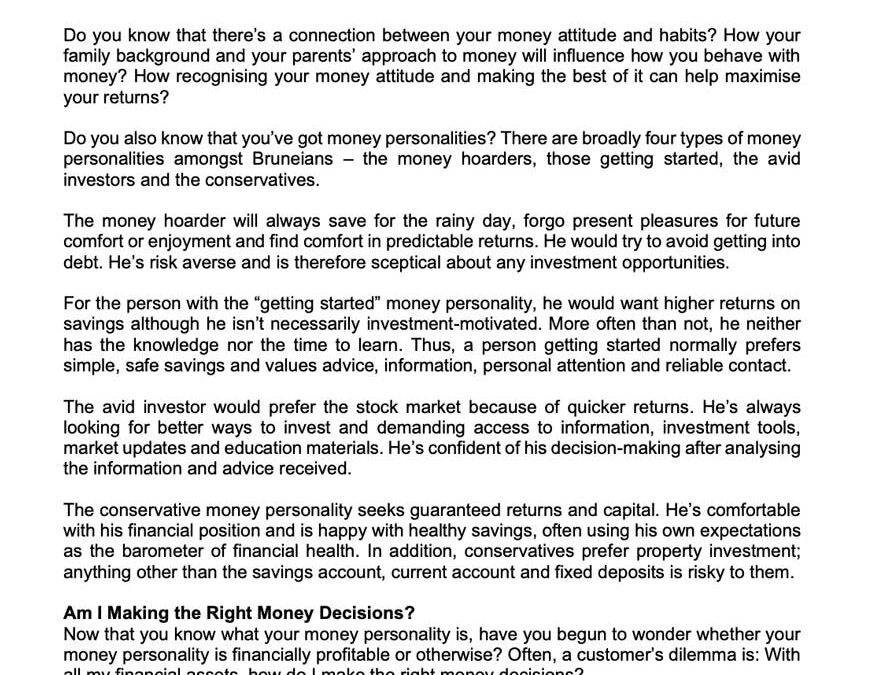Money Matter$ – 9 Apr – What’s your Money Personality